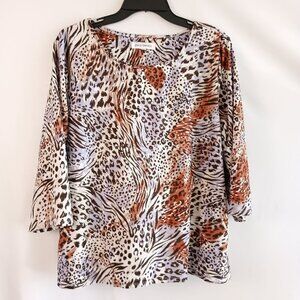 Emily Daniels Animal Print Top XL Women’s 3/4 Sleeve Casual Stretch Blouse